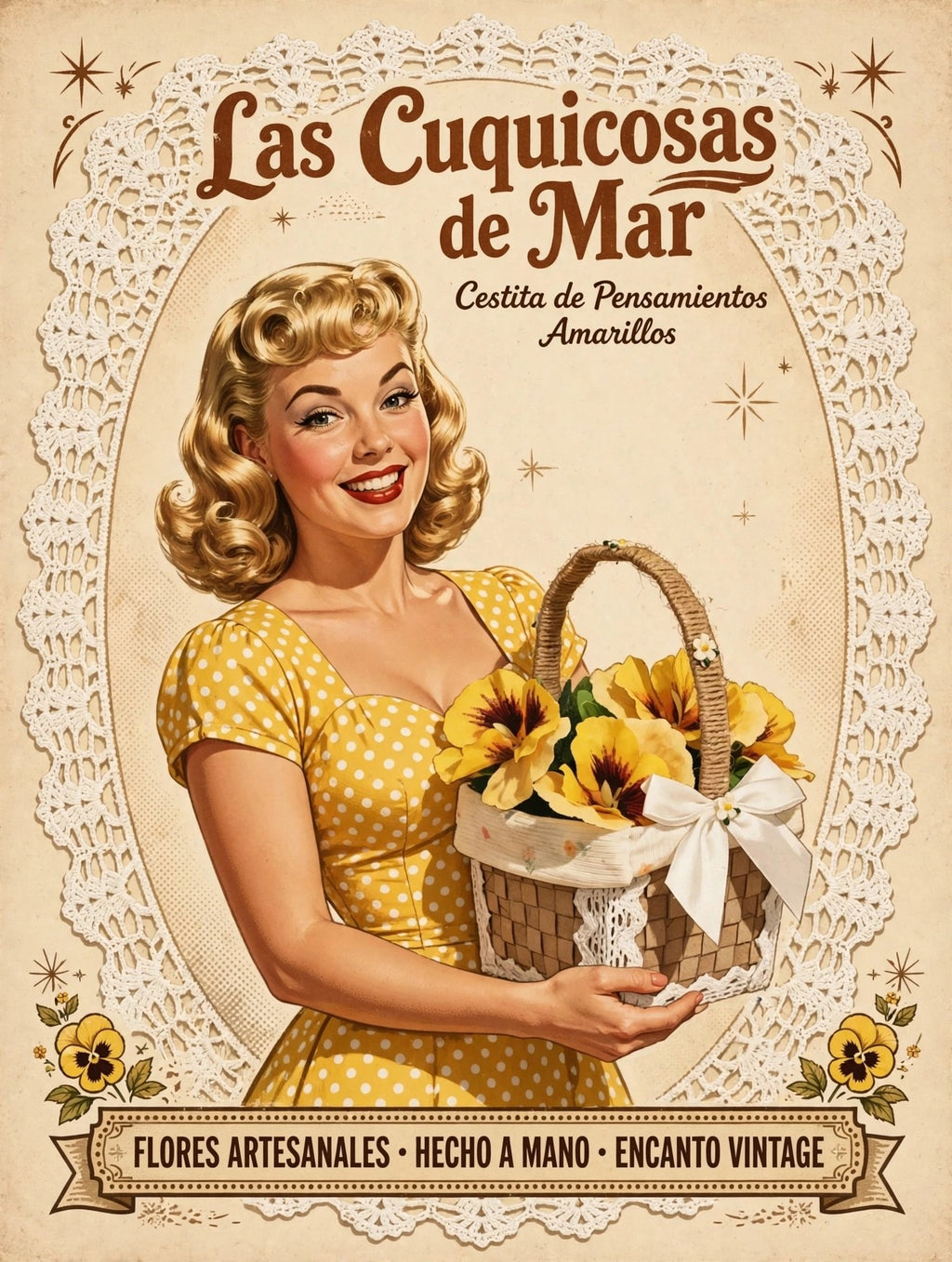 Cesta cuadrada artesanal con motivos florales