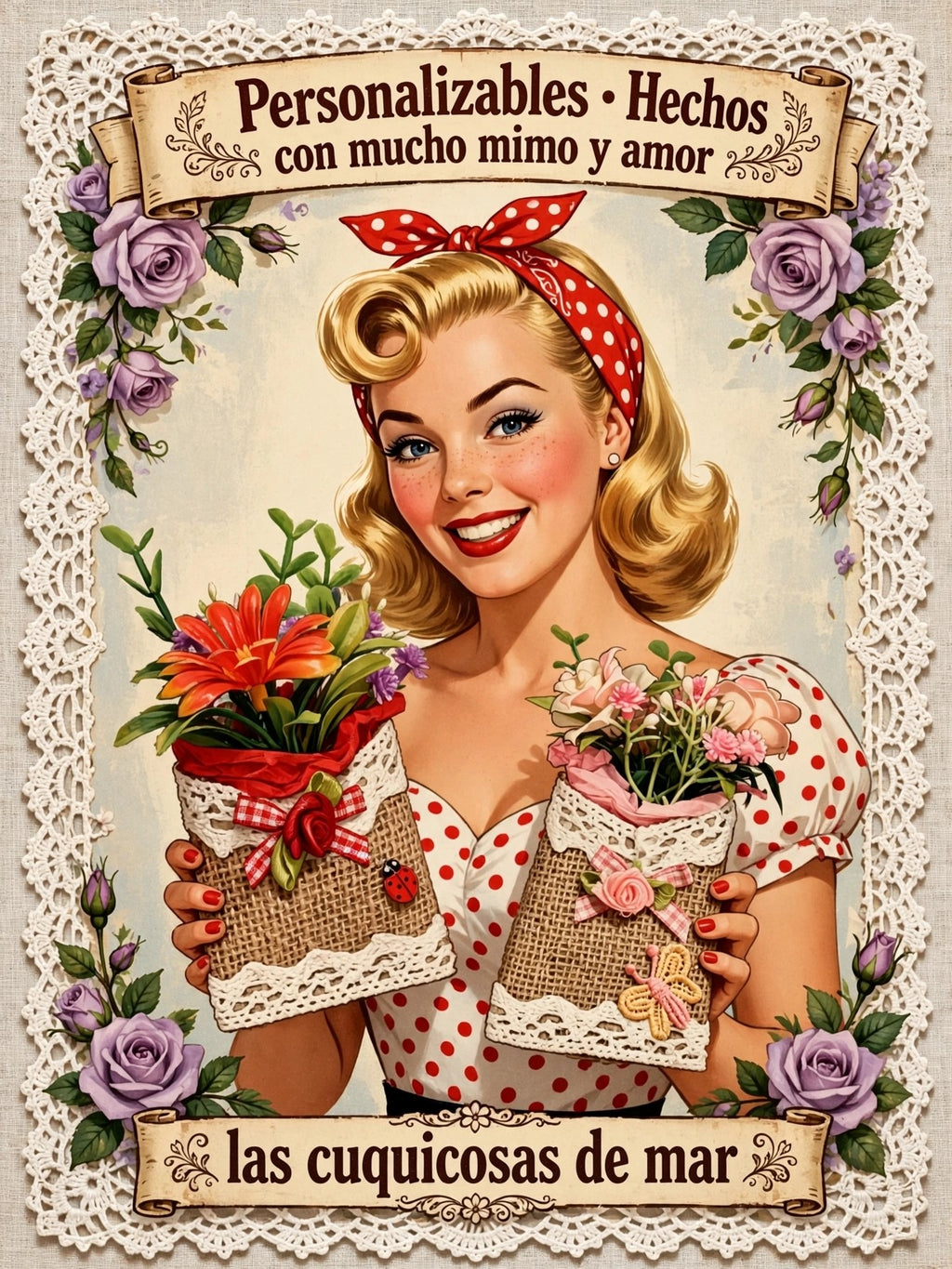 Imán de nevera artesanal saquito vintage floral