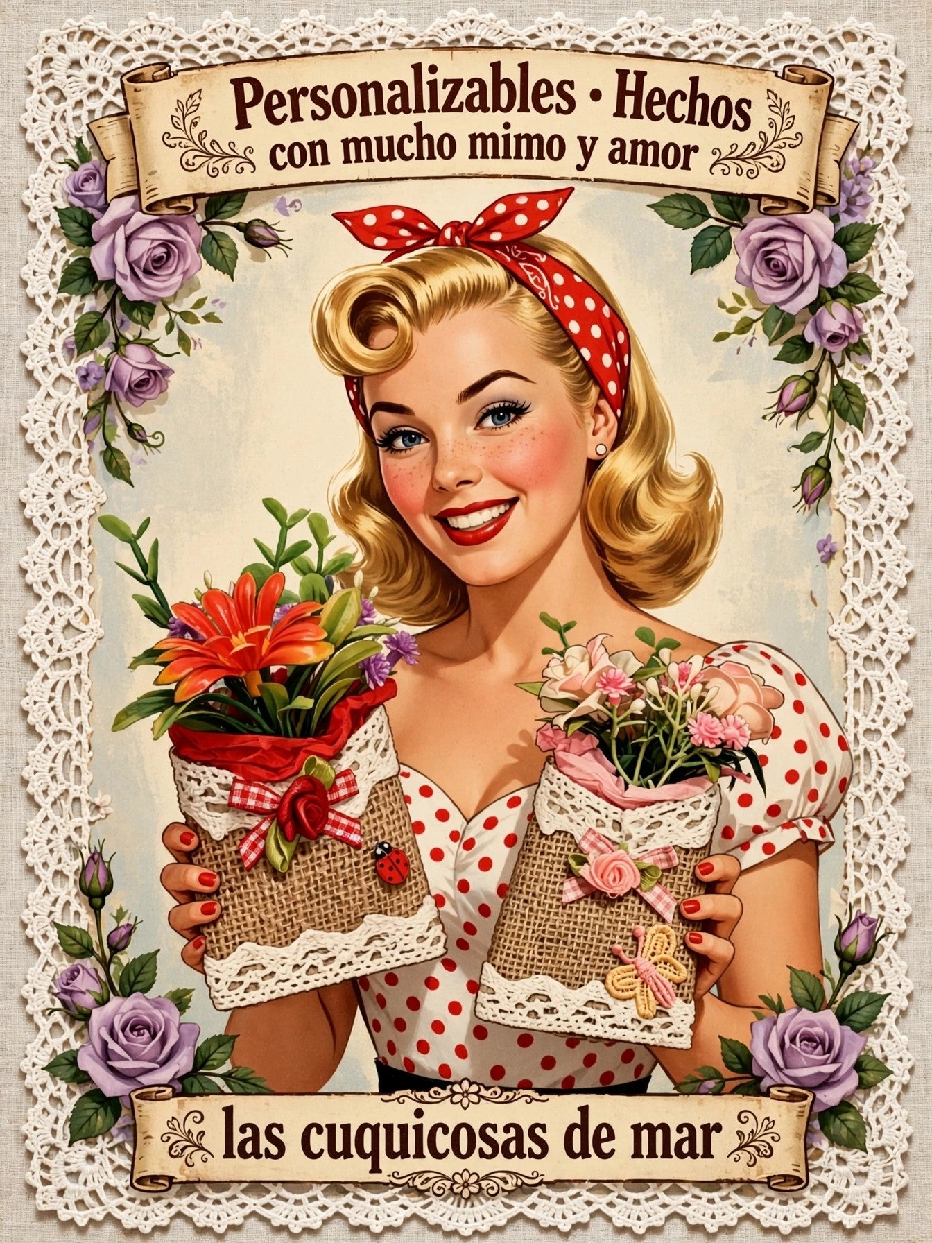 Imán de nevera artesanal saquito vintage floral