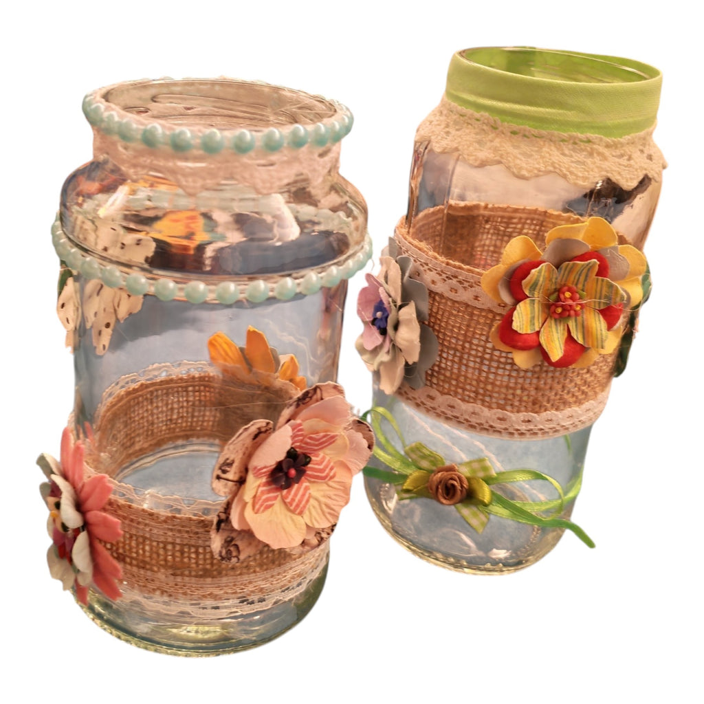 Jarrones artesanales reciclados con flores