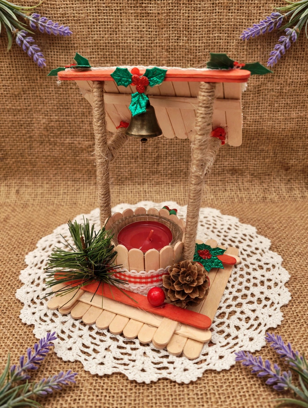 Portavelas Navideño Vintage Palitos Madera