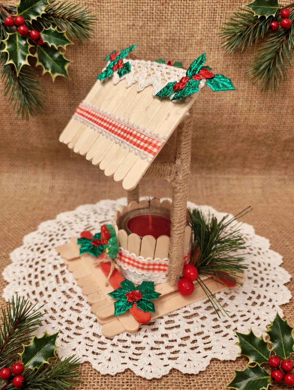 Portavelas Navideño Vintage Palitos Madera