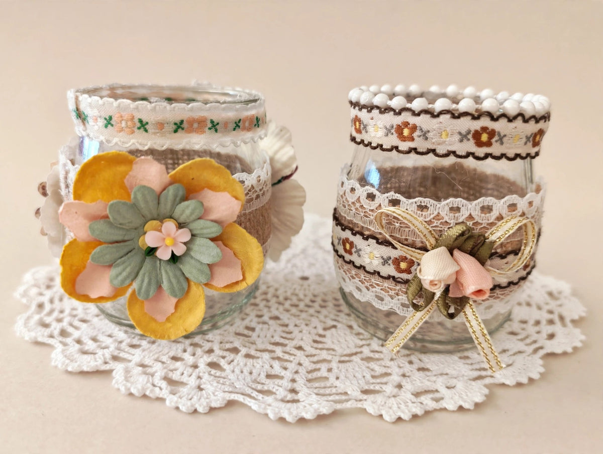 Tarros de Yogur Vidrio Vintage Reciclados (Pareja)